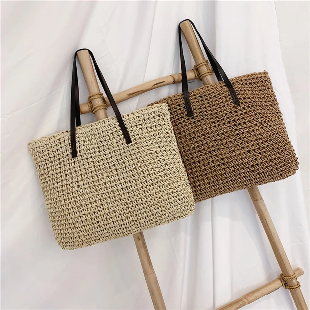

Retro Straw Handbag Tote Women Handmade Woven Shoulder Bag Raffia circle Rattan bags Fashion Shopping Casual beach square Bags