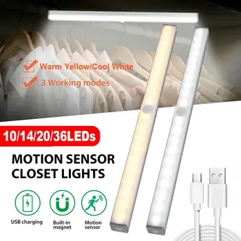 

NEW Wireless USB Powered Under Cabinet Light PIR Motion Sensor Lamp 10/14/20/36 LEDs for Cupboard Kitchen Led Night Light