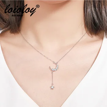 

Loioloy 2020 New Sweet 925 Sterling Silver Star Moon Crescent Tassel Necklaces For Women choker collares Wedding Fine Jewelry