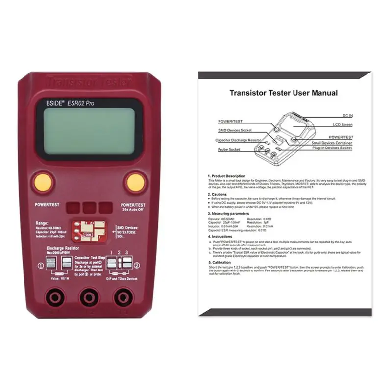 BSIDE ESR02PRO цифровой Транзистор тестер емкости сопротивление индуктивности LCR метр мультиметр SMD компоненты ESR измерение