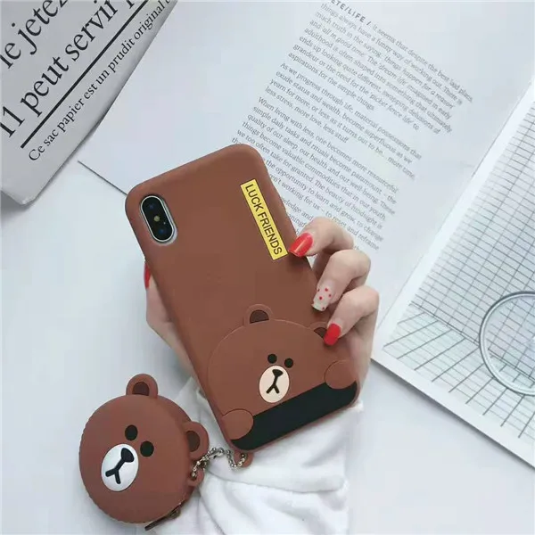 Милый 3D корейский коричневый Медведь Кролик бумажник чехол для iPhone X XS MAX XR 6 6s 7 8 Plus для мягкого силикона задняя крышка чехол - Цвет: Bear