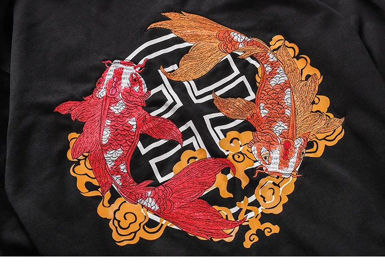 Толстовка для мужчин и женщин уличная китайская вышитая Koi Fish толстовка с капюшоном Harajuku пуловер толстовки Осенние свитшоты