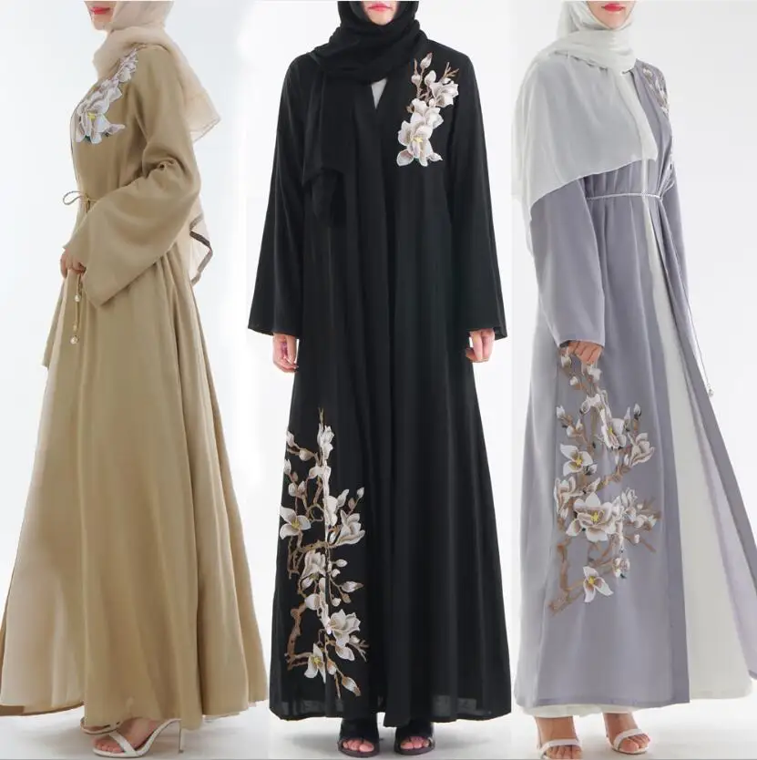 Исламское кимоно платье мусульманское последнее платье abaya вышивка одежда Турецкий abaya s черный кардиган длинный хиджаб Дубай простое платье KJ