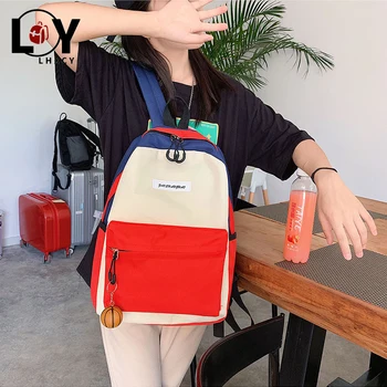 

Korean Version Canvas Splicing Hit Color School Backpacks High Capacity Soft Backpacks For Women High Quality Designer Backpacks