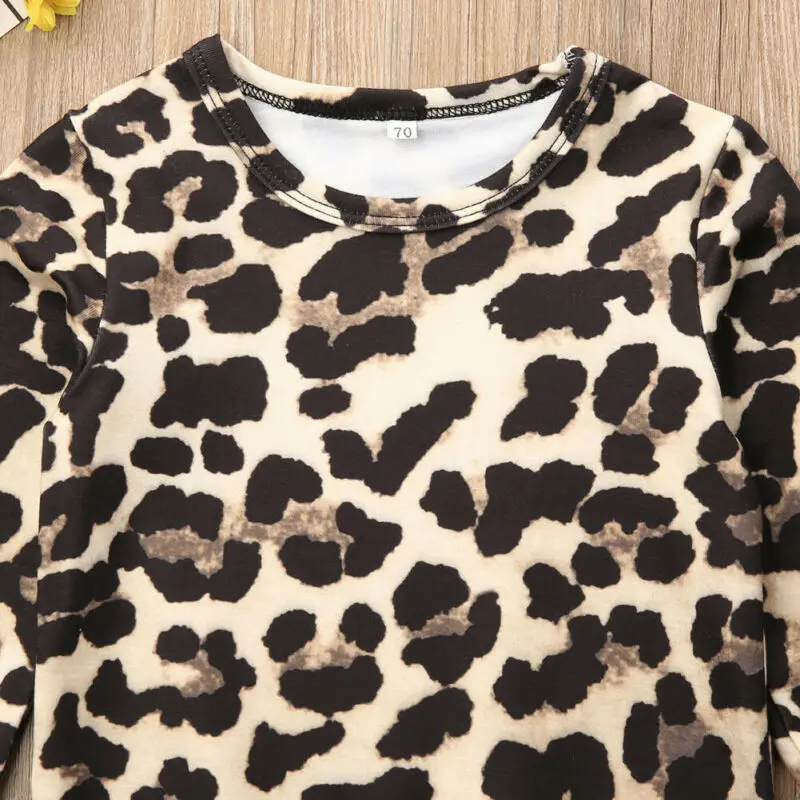 0-24M Leopard Newborn Baby Girl Clothes Long Sleeve Romper Jumpsuit Outfit