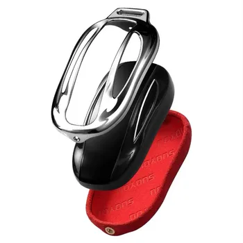 

Car Remote Flip Key Fob Shell Cover Case Genuine Leather Galvanized Alloy For Tesla Model X /S Car Keychain Accessories