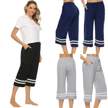 

Hirigin Casual Women's Sleepwear Pajama Pants Sleep Cropped Lounge Bottoms Adjustable