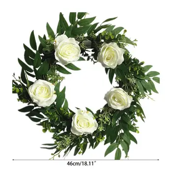 

Artificial Flowers White Rose Wreath Spring Wreath Outdoor for Front Door 67JB