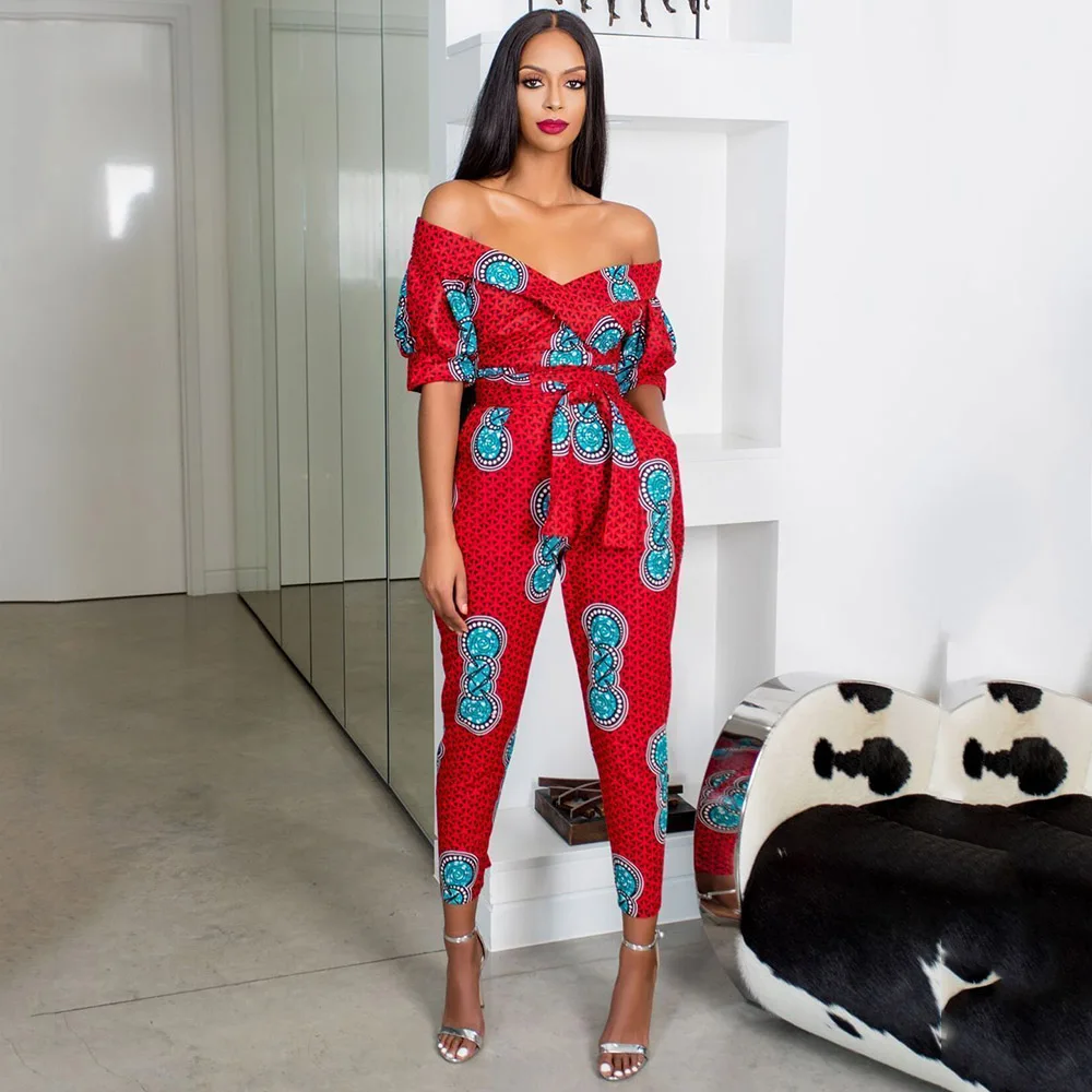 

Women Bodycon Jumpsuit Sexy Ladies Party Long Pants Off Shoulder High Waist Jumpsuits Romper Summer Printed One Piece Outfits