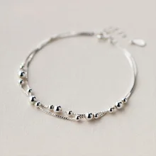 Реальные 925 твердого стерлингового серебра бусины Браслеты двойной цепи коробки штраф Браслеты