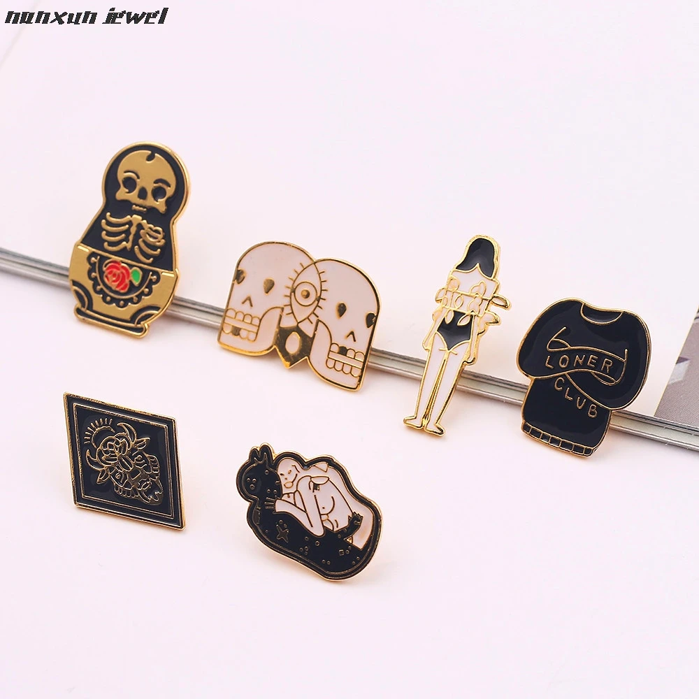 Клуб Скелет ладонь тотема для девочек эмали брошь на булавке с джинсовым
