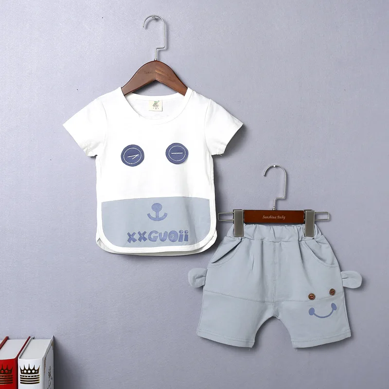 Summer New Baby Boys Girls Cotton Suit Smile Face Top+Pant 2Pcs Set Toddler Infant Kids Clothes For 18 Months~4 Years |