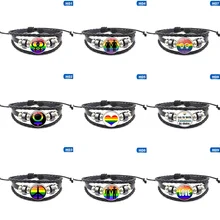 Gay Pride, стеклянный браслет с пряжкой, Радужный Флаг, украшения для геев, ручная работа, сделай сам, плетение из бисера, черный кожаный браслет для геев