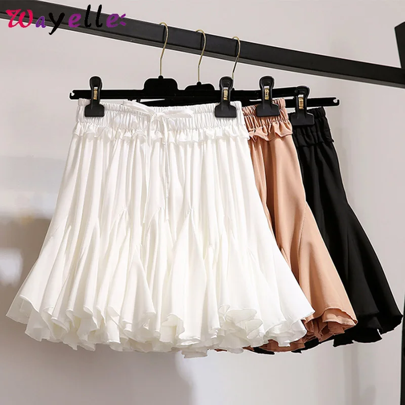 Женские плиссированные юбки шифоновая Корейская Высокая талия мини-юбка женская белая черная Корейская Милая шикарная плиссированная Женская мини-юбка