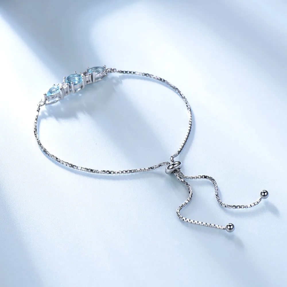 ORSA JEWELS Silver Bracelets Women Blue Topaz Adjustable Box Chain Round Stone Bracelet Sterling Silver 925 Jewelry OVSB03
