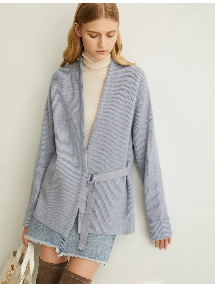 

Amii is very simple and lazy sweater coat woman 2019 autumn new loose solid color belt outside knitted cardigan