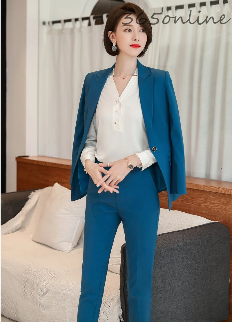 

Autumn Winter Business Women Formal Uniform Designs Pantsuits with Pants and Jackets Professional Blazers