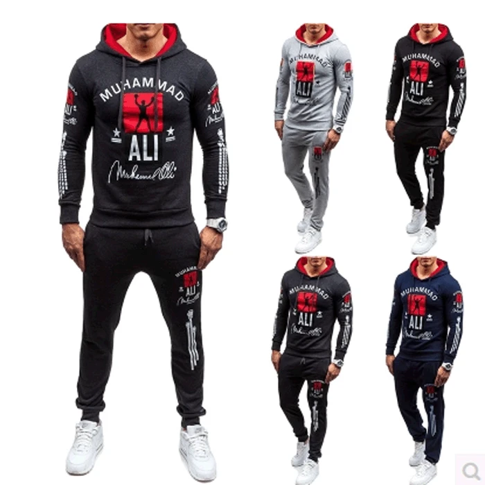

2017 New Style/AliExpress Europe And America Men Printed Hooded Sports Hoodie Sweatpants Set