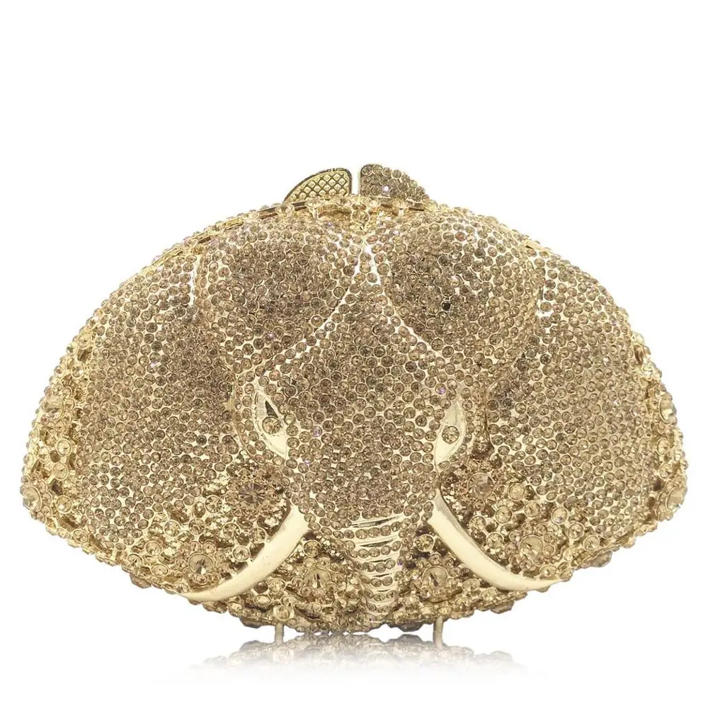 color same as pictur Elephant Diamond Evening Bags Wedding Minaudiere Handbags Purses Women Crystal cross body bags Clutch Formal Dinner shoulder Bag - Цвет: color same as pictur