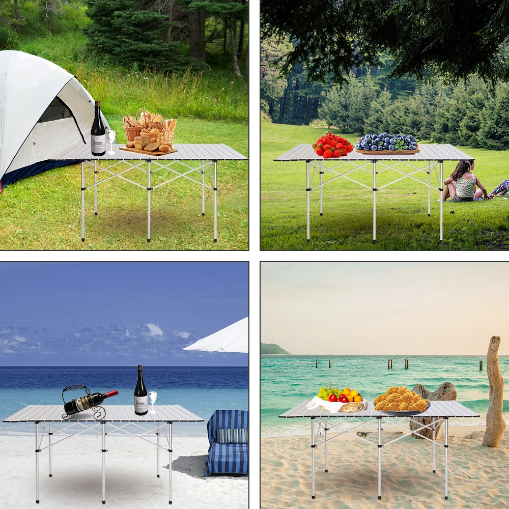 

Big Outdoor Folding Table Aluminum Alloy Light Barbecue Portable Picnic Recreational Self-driving Camping Plate 140 * 70 * 70cm