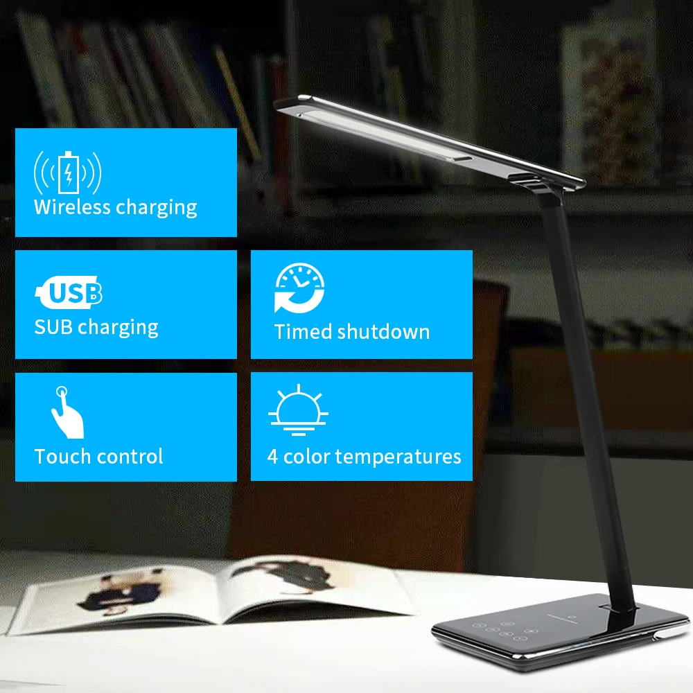 

2 In 1 LED Table Desk Lamp QI Wireless Charging Creative Eye Protection Multi-Function Reading For Mobile Phone charge Light