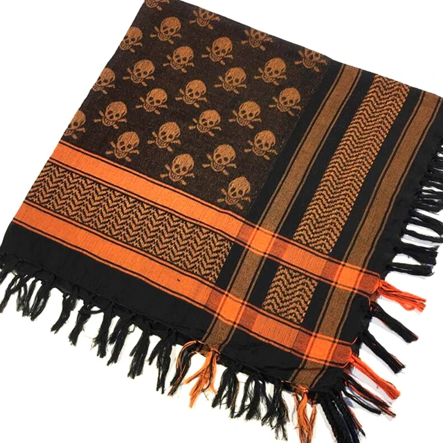 Outdoor Arab Keffiyeh Shemagh Scarf Hiking Military Tactical Hunting Camping Scarves with Tassel Desert Scarf Army Headshawl orange