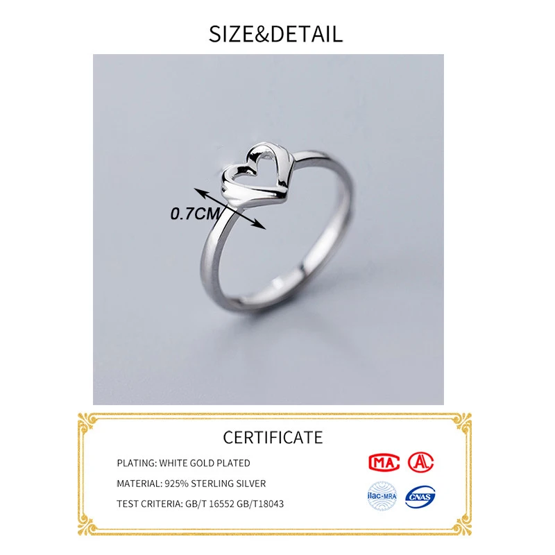 INZATT милое кольцо с полым сердцем Настоящее серебро 925 проба минималистичные ювелирные изделия для женщин вечерние аксессуары Bijoux подарок