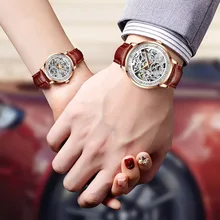 

Lovers watch diamond inlaid thin mechanical watch hollow leather fashion leisure love business watch Valentine's Day gift