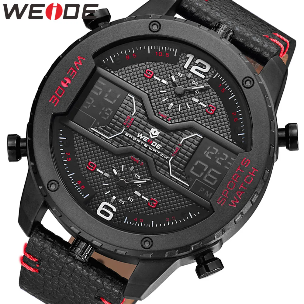 

WEIDE Watch Men Analog Men Digital Calendar Date Quartz Genuine Leather Strap Wristwatch Relogio Masculino Military Men Watch