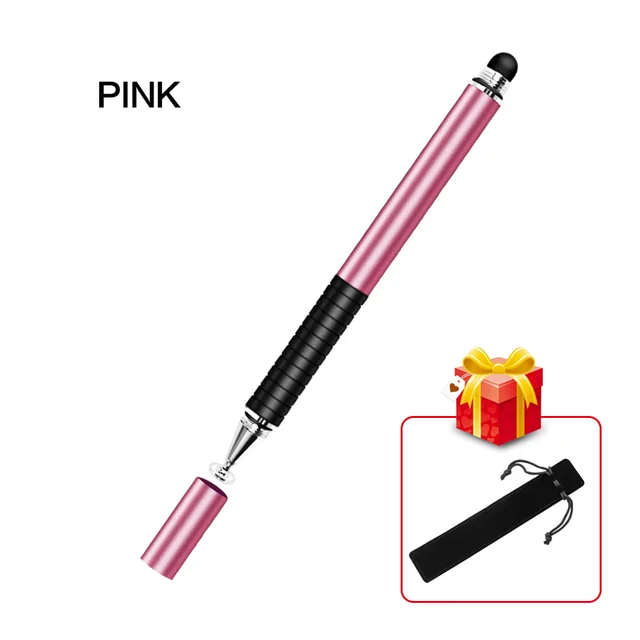 2 In 1 Stylus For Smartphone Tablet Thick Thin Drawing Capacitive Pencil Universal Android Mobile Screen Metal Note Touch Pen Pink no Hook