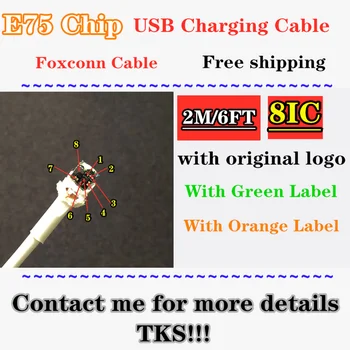 

100pcs/Wholesalelot Genuine Original 2m/6ft 8ic E75 Chip Sync Data USB charger Cable for Foxconn with newest packing Green label