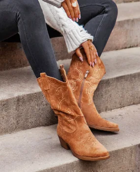 

and winter 2020 pointed toe boots, Women's shoes in autumn large size suede sleeve medium tube women's boots