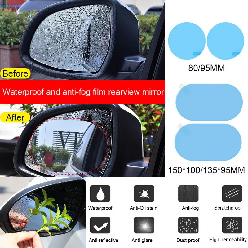 2Pcs Car Rear Mirror Protective Film Anti Fog Window Clear Rainproof Rear View Mirror Protective Soft Film Auto Accessories