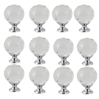 

SHGO HOT-12Pcs 30Mm Diamond Shape Design Crystal Glass Knobs Cupboard Drawer Pull Kitchen Cabinet Door Dresser Wardrobe Handles
