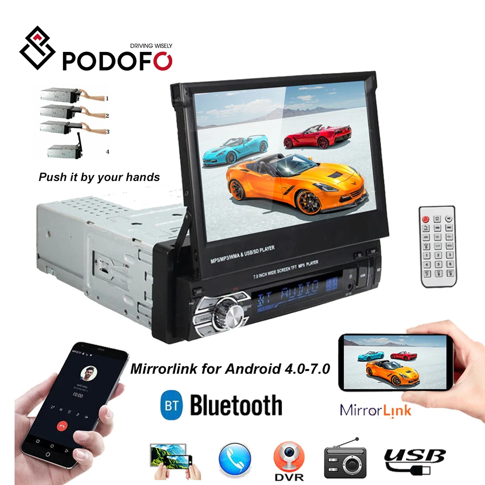 Podofo универсальный автомобильный радиоприемник 1DIN стерео FM Bluetooth MP5 плеер аудио 9601