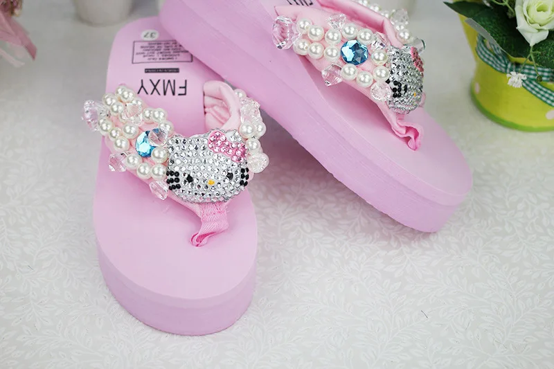 Leisure Shoes Online Lady Sewing Pearl Womens Beach Slippers Fashion High Heel Platform Wedge Flip Flops51