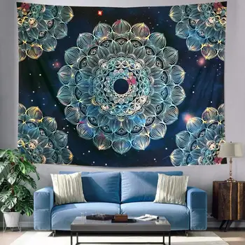 

Gradient Navy Blue Mandala Tapestry Wall Hanging Bedspread Bedroom Bar Wall Covering Background Wallpaper Landscape Tapestry