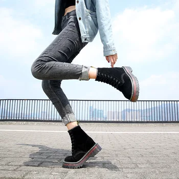 

increase boots, women's lace up, comfortable, thick 2020 autumn new inside soled short boots, British style