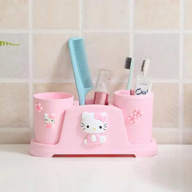 TAKARA TOMY Fashion Cartoon Hello Kitty Wash Cup Simple Mouth Cup Toothbrush Holder Set Couple Children Tooth Cup 4