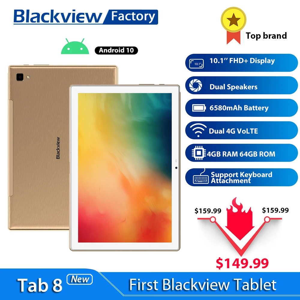Blackview Tab 8 планшет 10 1 дюймов 13.0MP Камера Android Восьмиядерный 4 Гб 64 1920*1200 FHD +