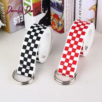 

2020 Casual D Ring Waist Belts Canvas Cummerbunds Belts Black White Plaid Cummerbunds Block Double Buckle Waistband Belt 135cm