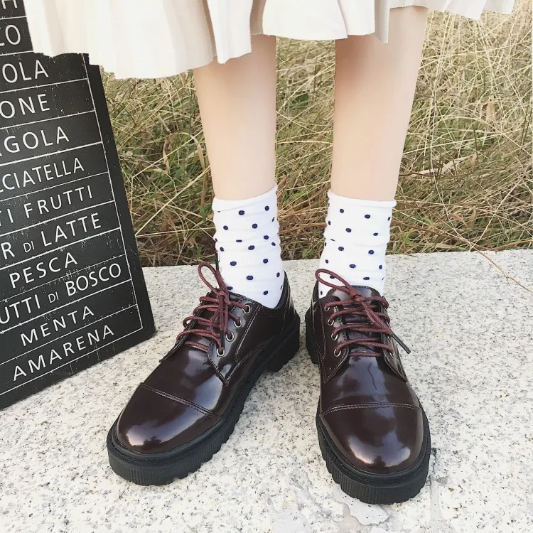 

2017 Autumn And Winter New Style Lace-up round-Toe Small Leather Shoes Versatile Korean-style College Style Shoes Soft Girl Casu