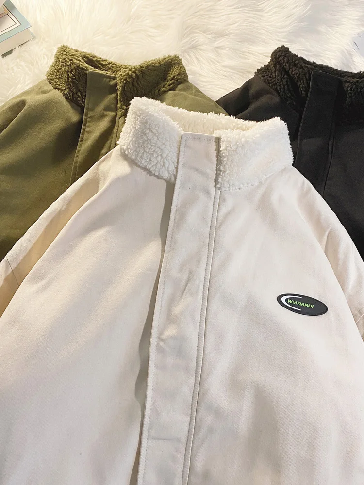 Thickened Cotton-Padded Coat Men's Winter New Loose Hong Kong Style Lamb Wool Velvet Padded Thickened Coat Coat Men's Winter