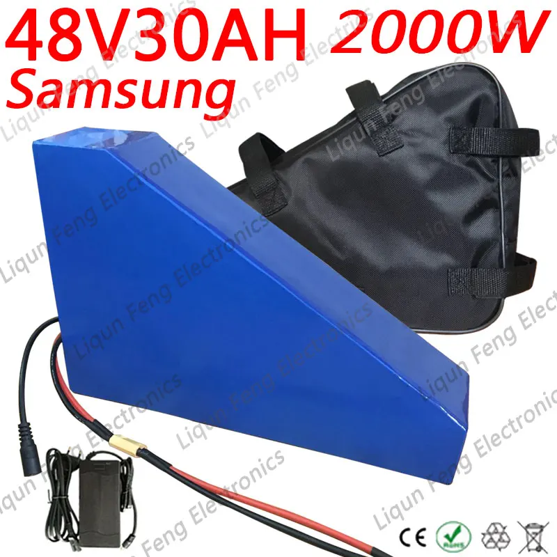 ЕС нам не налог 2000W 48V 30AH Треугольники Батарея 48V литиевая Батарея 48V для е-байка Батарея Применение samsung 3000 мА* ч), 50A БМС+ Зарядное устройство