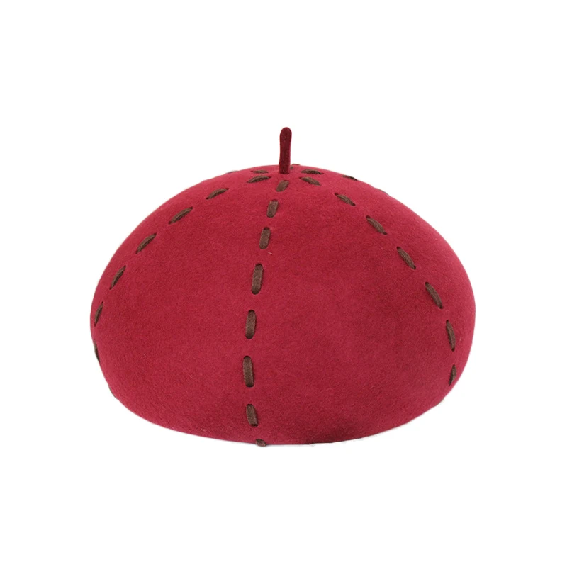 Wine Red beret FS женские шерстяные винтажные береты, женские весенние Зимние береты, шапка художника, одноцветные кепки с полосками, женская шапка, теплая прогулочная шапка - Цвет: Wine Red beret