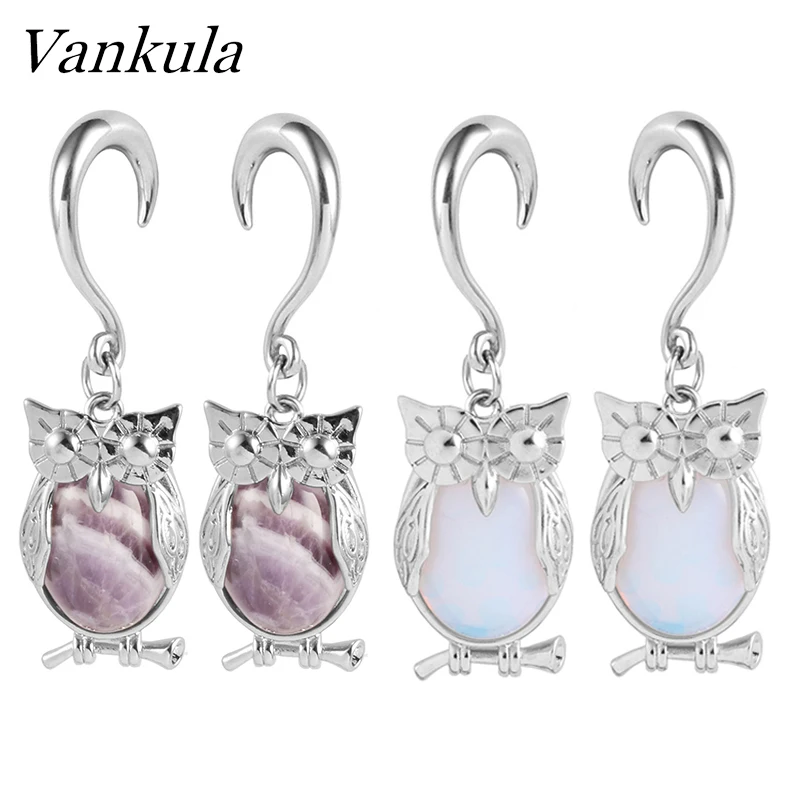 Vankula 2 шт. Новое поступление тонкие туннели Сова вес ушей из нержавеющей стали крючок пирсинг вешалки для тела ювелирные изделия 4 мм 6 мм 8 мм