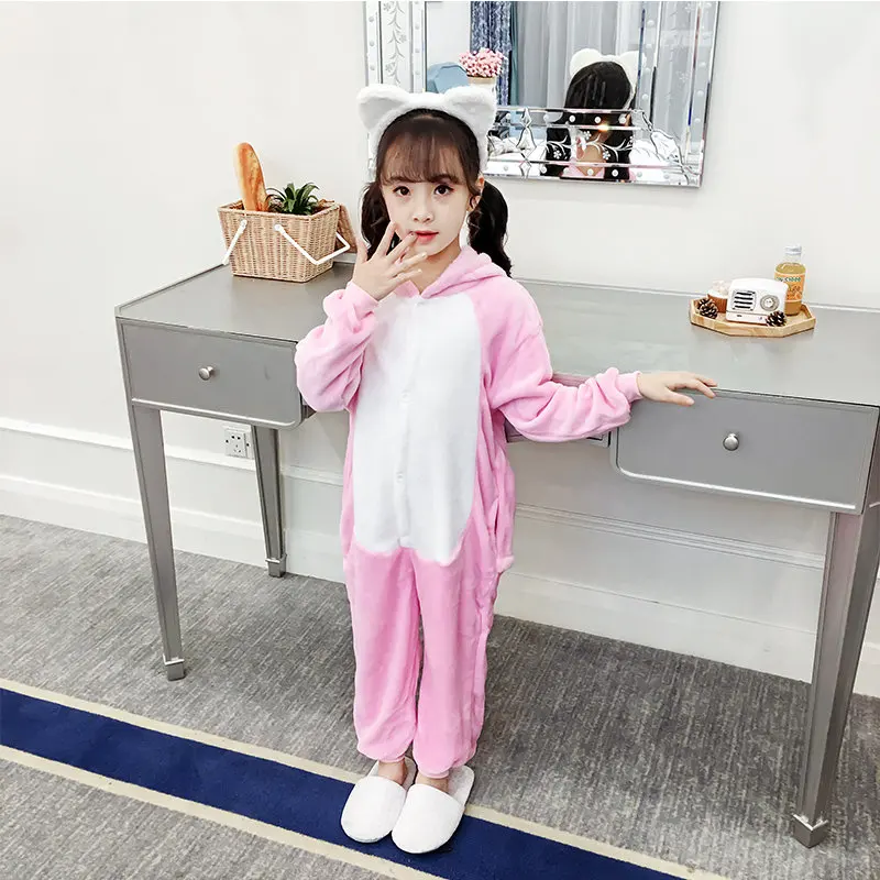 Kids Flannel Dinosaur Onesie Pajamas Costume For Girls Lovely Warm Cartoon Dinosaur Pyjamas Child Princess Dinosaur Blanket Robe