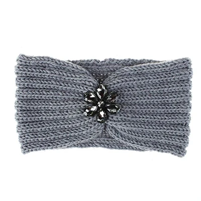 Мягкий эластичный Зимний Теплый головной убор вязанный головной убор со стразами обёрточная лента для волос аксессуары для волос - Цвет: grey