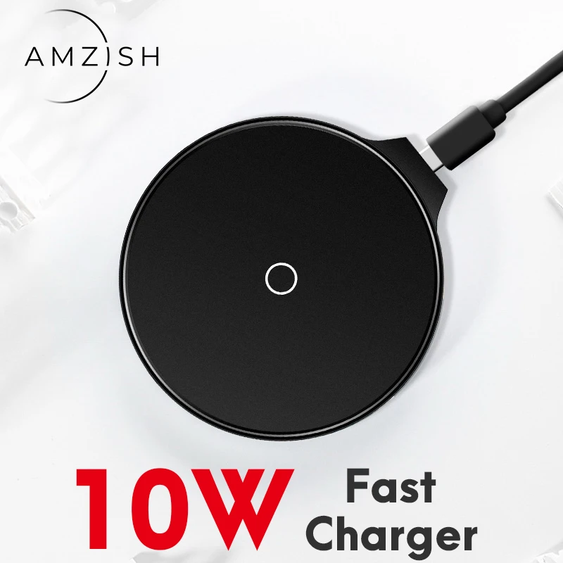 10W Black Matte Amzish 10 Вт Быстрое беспроводное зарядное устройство QI для iphone 8 Plus X XS Max XR 11 Pro Беспроводная зарядная площадка быстрое зарядное устройство для samsung S10 S9 - Цвет: 10W Black Matte