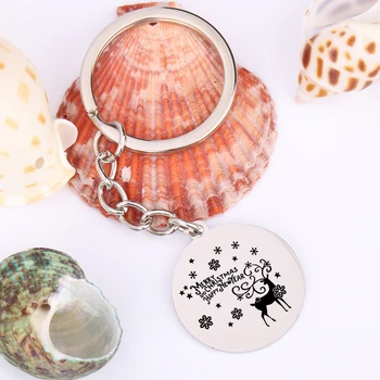 

Merry Christmas And Happy New Year Engraved Keychain Round Stocking Stuffer Dangle Key Holder Jewelry 1 pcs